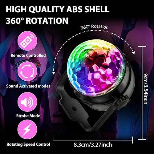 NEQUARE Disco Ball DJ Party Lights Sound Activated with Remote Control Strobe Lamp 7 Modes Stage Light for Home Room Dance Parties Karaoke Halloween Christmas Birthday Decorations[3-Pack] thumbnail 7