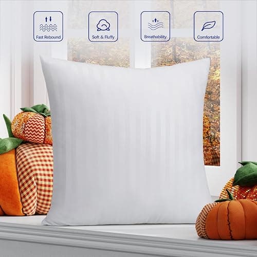 OKBA Set of 2 Throw Pillow Inserts, Hypoallergenic Soft & Firm Cushions with 100% Cotton Cover, 16x16 Pillows Filler for Side Sleepers, Sofa, Bed and Home Decor, Indoor Quality Hotel Pillows thumbnail 4