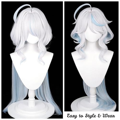 Half and Half Furina Cosplay Wig Fontain Focalors Costume Wigs 39'' Long Curly Wave Synthetic Hair for Women Halloween Costumes Party thumbnail 4