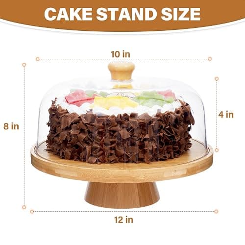 Timboops Home Bamboo Cake Stand with Lid, 6-in-1 Multifunctional Cake Plate, Cake Holder, Serving Tray, Fruit Platter, Salad Bowl, Dessert Table Display & Acrylic Cake Dome Cover thumbnail 3