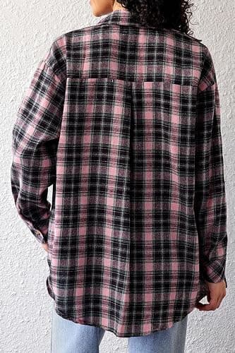 CHYRII Womens Button Down Flannel Shirts Long Sleeve Plaid Shackets Business Casual Blouse Top thumbnail 6