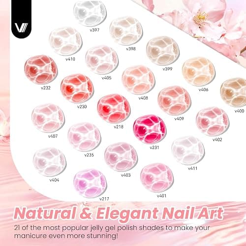 VANREESA 24Pcs Jelly Gel Nail Polish Set -Soft Milky White Nude Pink Red Brown Jelly Translucent Gel Polish Colors with Base Coat 2 Top Coats Neutral Colors All Seasons Nail Polish Set Gifts for Women thumbnail 2