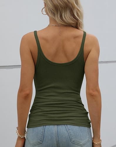 GEMBERA Women Spaghetti Strap Scoop Neck Ribbed Tank Tops Slim Fitted Cotton Camisole Basic Sleeveless Layering Shirts thumbnail 3
