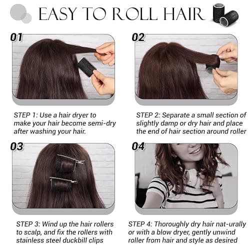 Hair Curlers Rollers, 12Pcs Hair Rollers Hair Curlers Self Grip Holding Rollers with 12 Pcs Hair Clips for Long Medium Short Thick Fine Thin Hair Bangs Volume thumbnail 5