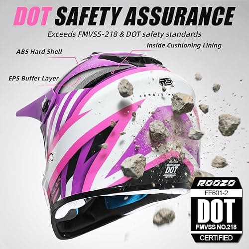 ROOZO Youth Kids Dirt Bike Helmet DOT Approved, Full Face Motocross Set | 4-in-1 set includes goggles gloves storage bag, ultra-light design, adjustable visor and washable liner for ATV UTV thumbnail 2