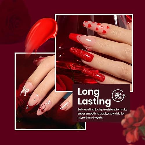 Beetles Red Gel Polish Set - 6 Colors Burgundy Red Gel Nail Polish Popular Shimmer Red-Obsession Collection Nails Art Design Soak Off Uv LED Nail Kit Minicure DIY Home Christmas Nails Set thumbnail 5