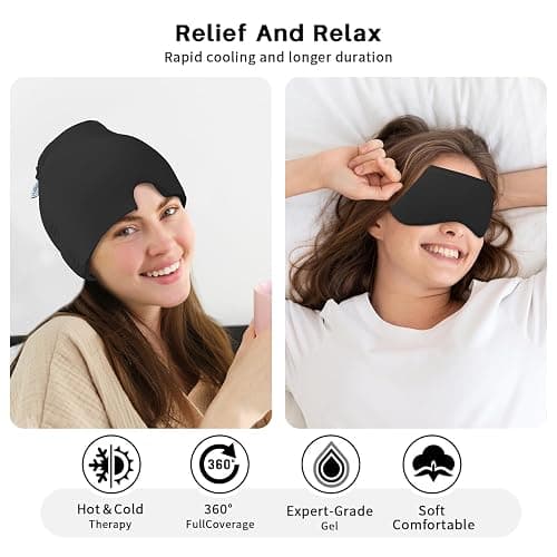 my novel things Migraine Relief Cap, Headache Relief Cap 2PCS with Gel Cooling Eye Mask, Hot Cold Therapy Ice Cap, Cold Compress for Head Sinus, Puffy Eyes, Tension and Stress Relief thumbnail 6