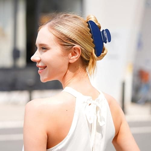 MAORULU Cute Claw Clip for Women – 4.3'' Large Acetate Hair Clips for Thick Thin Curly Long Hair, Durable Hair Clamps Non-slip Jaw Clip, Strong Hold, Stylish French Design (Navy Blue) thumbnail 8
