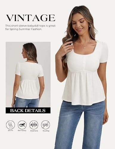 Belle Poque Women's Summer Cute Tops Short Sleeve Babydoll Peplum Top 2026 Square Neck Casual Shirts Teen Top Tee thumbnail 7