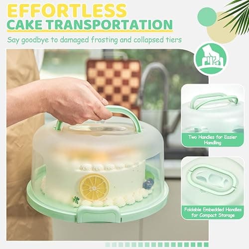 Ohuhu Cake Carrier with Handle, Portable Round Cake Box for 10 Inch Cake, Cake Storage Container with Cover Two Sided Base for Pies Nuts Fruit, Safe Storage & Transport, Great Gift Choice thumbnail 2