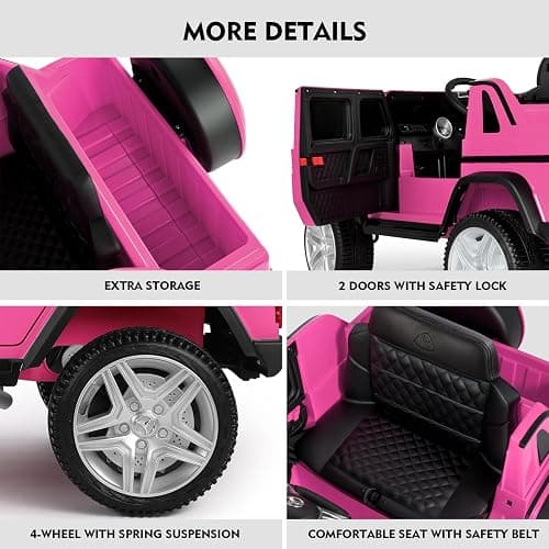JOYLDIAS Ride On Cars, Licensed Mercedes-Benz Maybach G650S, 12V7AH Battery Powered Toy Electric Car for Kids W/LED Underglow Lights,Remote Control, 2 Motors, 3 Speeds, Music, Bluetooth,Horn,Pink thumbnail 9