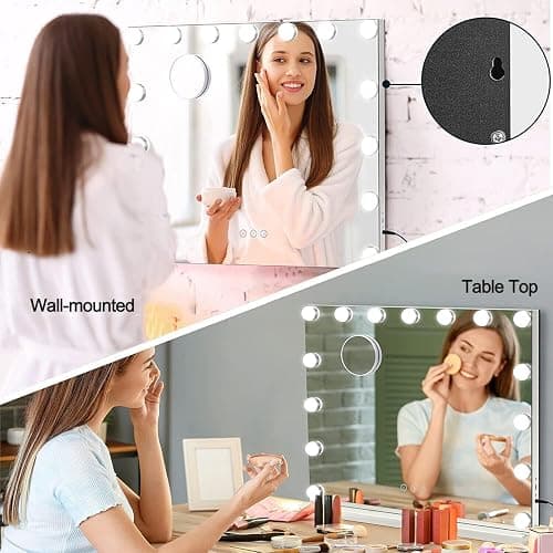 YOURLITE Hollywood Vanity Mirror with Lights, 58×45cm Lighted Makeup Mirror with 15 Dimmable Led Bulbs, 3 Lighting Modes, Touch Screen Control, Tabletop and Wall Mounted for Bedroom thumbnail 7