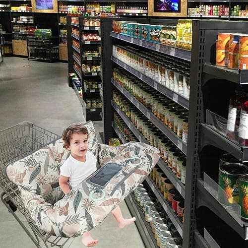 Shopping Cart Cover for Baby, 2 in 1 High Chair Cover for Restaurant seat & Grocery Cart Cover for Babies, Thick Padded with Clear Phone Pouch, Machine Washable, Leaves thumbnail 2