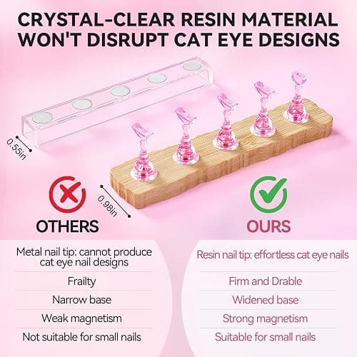 ESUOHYM Nail Stand for Press On Art Display Practice 2 Sets, 1 Heart Acrylic Magnetic Nail Stands, Fake Nail Holder Tips, 200 PCS Double-Sided Tape, DIY Kit Home Supplies (Wood And Pink, Medium) thumbnail 2