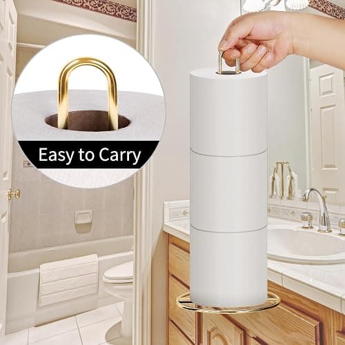 Gold Toilet Paper Holder Stand, OBODING, Freestanding Toilet Paper Holder for Storing 3 Rolls of Toilet Papers (Gold) thumbnail 5
