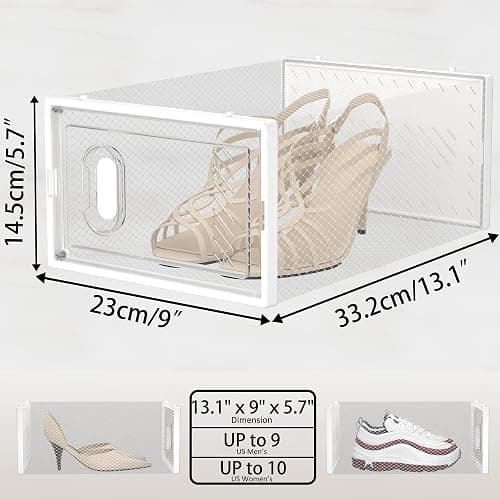 SIMPDIY Shoe Storage, 12 Pack Shoe Organizer for Closet, Shoe Boxes Clear Plastic Stackable Shoe Containers with Lids for Size 10 thumbnail 3