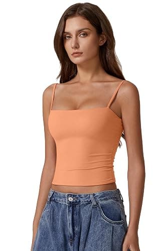 QINSEN Women's Double Lined Basic Tank Top Adjustable Spaghetti Straps Sleeveless Camisole Shirts thumbnail 3