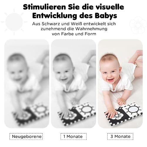 URMYWO Black & White Babybuch Kontrastbuch Baby-Bilderbuch-Stoffbücher- Kontrast Baby Spielzeug 0 3 6 9 12 Monate, Schwarz Weiss kontrastkarten Baby, Neugeboren Babygeschenk thumbnail 5
