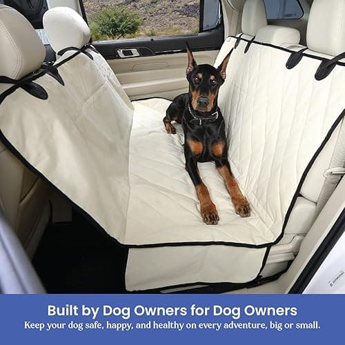 4Knines Dog Backseat Cover with Hammock for Cars, SUVs, and Trucks – Waterproof Layers, Nonslip Seat Protector, Durable Nylon Clips, K9 Shield with Heavy Duty Thread, (Regular, Tan) - Regular - Tan thumbnail 4