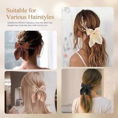 6Pcs Hair Bows for Women, Bow Hair Clips, Silky Satin Hair Bows for Girls, Neutral Colors Hair Ribbon, Cute Bow Clips for Women, Hair Accessories Chirstmas Gifts thumbnail 5