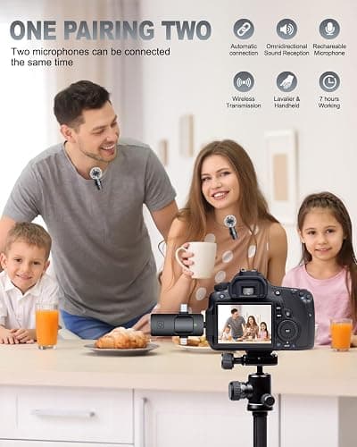 PQRQP 3 in 1 Professional Wireless Lavalier Microphone for iPhone, Android, Camera, Wireless Microphones, Mini Microphone, Crystal Clear Sound Quality for Recording, Live Streaming, Microphone Clips thumbnail 4