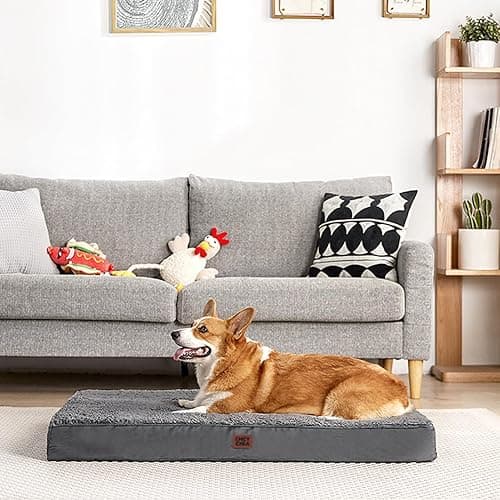 EHEYCIGA Orthopedic Dog Bed Large with Washable Cover, 91x69x9cm, Grey | Soft Fabric, Durable Oxford Fabric Lining, Supportive Foam Egg Trays, Non-slip Bottom, Removable Cover, For Crate Mat thumbnail 8