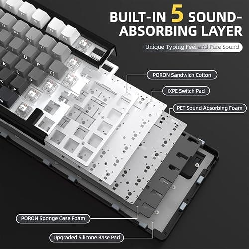 A.JAZZ x ATTACK SHARK X85 Gasket Mechanical Keyboard,75% Wireless Gaming Keyboard with Knob,5-Layer Padding,PBT Side-Printed Keycap,BT5.1/2.4Ghz/USB-C Wired,Hot-Swap Linear Switch,RGB,NKRO,for PC,MAC thumbnail 5