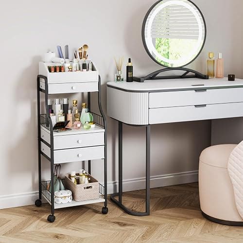 HapiRm Floor Makeup Organizer Storage - Vanity Skincare Make Up Organizers and Storage with Drawers, Cosmetics Display Cases Holder for Skin Care Nail Polish Perfume Makeup Brush thumbnail 2