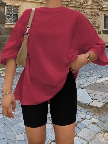 Trendy Queen Womens Oversized T-Shirts Short Sleeve Crew Neck Summer Tops | Midweight Poly-Cotton Blend, Drop Shoulder Loose Fit thumbnail 3