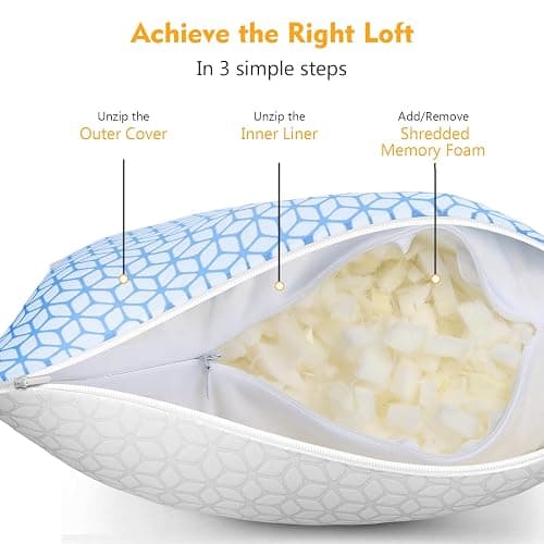 Love Attitude Shredded Memory Foam Pillows King Size Set of 2, Cooling Pillow Firm and Soft Adjustable for Side Back Stomach Sleepers thumbnail 4