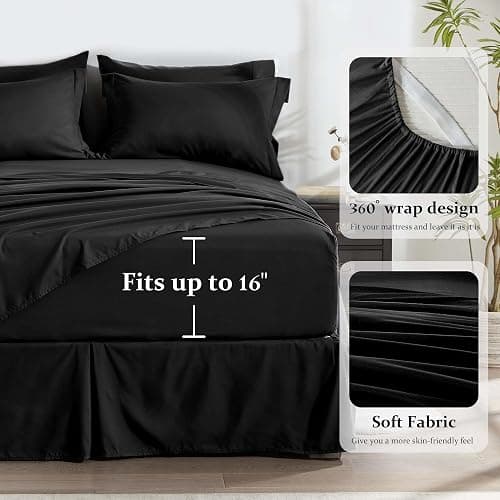 Newspin Full Comforter Set Black - Bed in a Bag Full Size 8 Pieces, All Season Bed Set, Fluffy Comforter Set with Sheets, Sheet Set Quilt Blanket, Pillowcases & Shams & Bed Skirt - Black - Diamond - Full thumbnail 6