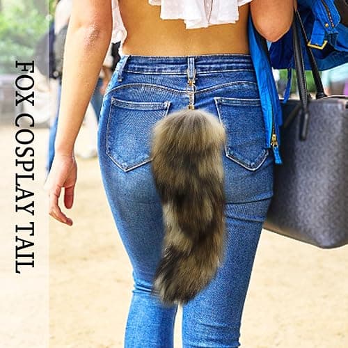 Furry Therian Fox Wolf Tail Keychain, Atiofber 15.75 Faux Fur Costume Fake Tail Handbag Charm for Halloween Cosplay thumbnail 4