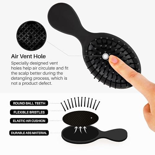 RHOS Mini Hair Brush for Women,Men and Kids-Travel Size Hair Brush for Purse,Pocket,backpack-Small Cushion Paddle Brush with Soft Bristles-Mini Detangler Brush for All Hair Types(1 Pack-Black) thumbnail 4