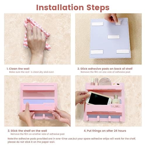 Floating Shelves for Bedside Shelf Accessories Organizer, Wall Mount Self Stick On, Cute Room Decor Aesthetic, Girls Room Decor, Cool Stuff For Bedroom Storage And Organization, Bedside Wall Organizer thumbnail 4
