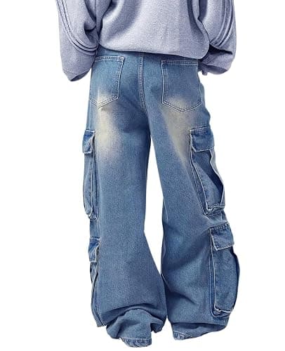 Lafaguw Women's Cargo Pants Low Waist Baggy Jeans Pocket Wide Leg Casual Trendy Streetwear Grunge Emo Clothes thumbnail 4