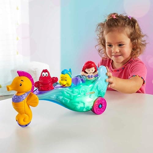 Fisher-Price Little People Disney Princess Ariel's Sea Carriage | Light-Up Musical Vehicle, Includes Ariel & Flounder Figures for Pretend Play, Toddler Toy for Kids Ages 18+ Months thumbnail 4