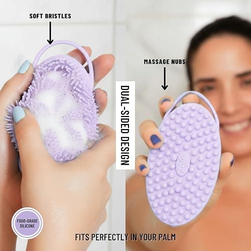 Silicone Body Scrubber for Shower - Gentle Exfoliating Back Scrubber with Soft Bristles - Avilana Premium Dual Sided Bath Brush Massage - Loofah Alternative for Sensitive Skin - Gift Women Men thumbnail 4