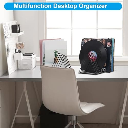 EASEPRES Vinyl Record Holder Storage, Black Metal Magazine Book Album Display Rack, Stylish Triangle Desktop File Sorter Organizer for Home Office thumbnail 8