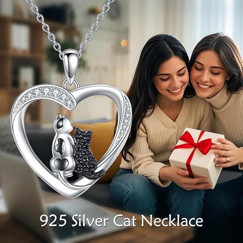 Vadmans Cat Necklace Sterling Silver Cat Pendnat with Rose Quartz Pearl Jewelry Gifts for Women Cat Lovers thumbnail 4