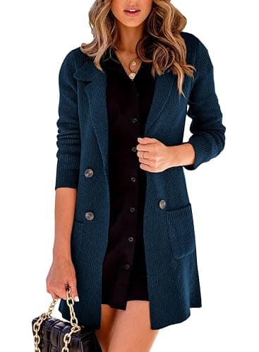 Danedvi Women Open Front Lapel Collar Cardigan Button Down Long Sweaters Cardigan Solid Outerwear Coats - Image 1