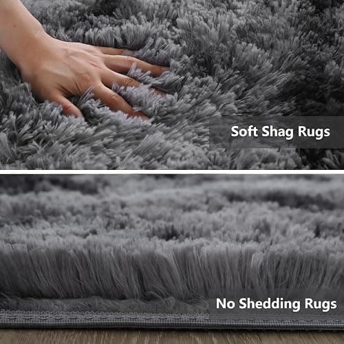 Shag Area Rugs for Bedroom Living Room,6X9 Ultra Soft Fluffy Area Rugs for Dorm, Indoor Carpet Nursery Rugs for Kids Room Home Decor, Black Grey thumbnail 3
