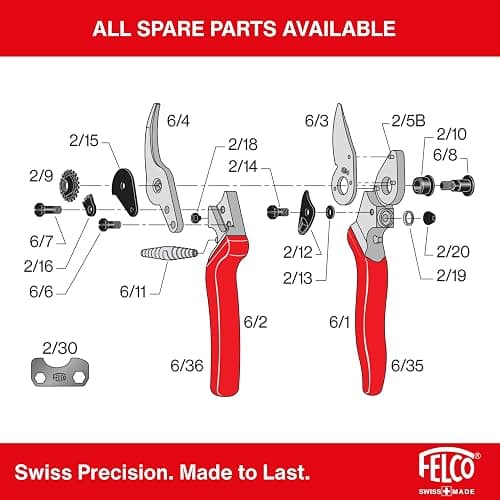 Felco F6 Pruning Shears – 7.7" Swiss-Made Garden Clippers for Medium Hands | Hand Pruners for Gardening | Garden Tool Cutter with Precision Bypass Blade, Forged Aluminum Handles, Replaceable Parts thumbnail 8