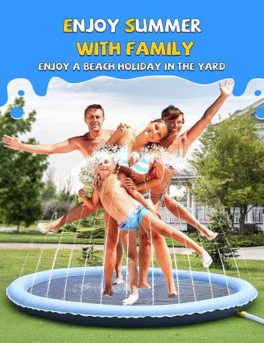 VISTOP Non-Slip Splash Pad for Kids and Dog, Thicken Sprinkler Pool Summer Outdoor Water Toys - Fun Backyard Fountain Play Mat for Baby Girls Boys Children or Pet Dog (59 inch, Red&Yellow&Green&Blue) thumbnail 7