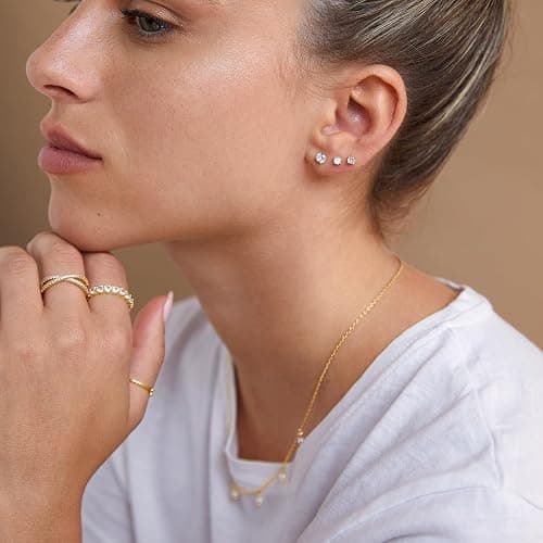 PAVOI Flat Back Stud Earrings for Women, 14K Gold Plated CZ Cartilage Studs | Hypoallergenic Helix Earrings, Screw Back Tragus Earrings for Women thumbnail 2