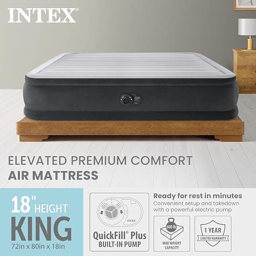 INTEX King Size Air Mattress, 18in Height Airbed with Built-in Pump, Dura-Beam Elevated Premium Comfort - Portable Inflatable Bed for Camping & Travel thumbnail 3