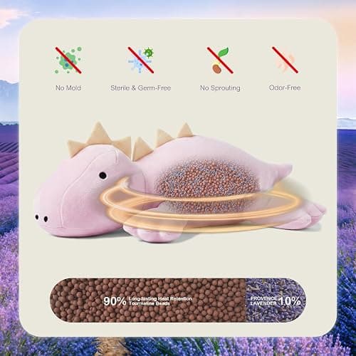 KOWSI® Weighted Purple Stegosauru Plush Microwavable Heating Pad 16" 1.4 Lb | Soft Squishy Heating Plush Pillow with Lavender & Tourmaline Beads | Offers Lasting Warm For Soothing Lumbar & Back Comfort thumbnail 5