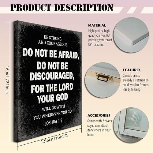 Inspirational Bible Verse Wall Art Christian Scripture Wall Decor Courageous Joshua Canvas Print Motivational Spiritual Posters for Prayer Room Bedroom Encouraging Faith Based Artwork 12x16 in Canvas thumbnail 2