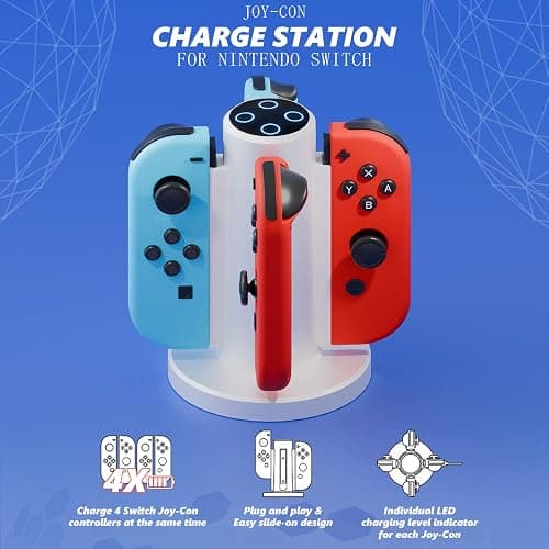 HONCAM Joycon Charging Dock for Switch Controller, Switch Accessories Compatible with Joycon,4 in 1 Charger with a USB Type-C Cord (White) thumbnail 5