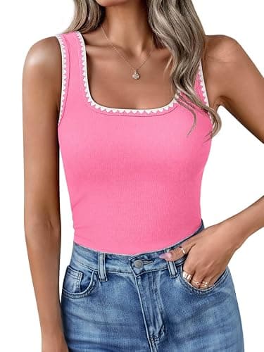 Yousify Women’s Square Neck Tank Tops 2026 Summer Sleeveless Shirts Casual Slim Fitted Color Block Ribbed Tanks - Image 1