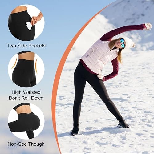 3 Pack Fleece Lined Leggings Women with Pockets -Warm Winter Yoga Pants for Women Thermal Running Workout Leggings thumbnail 5